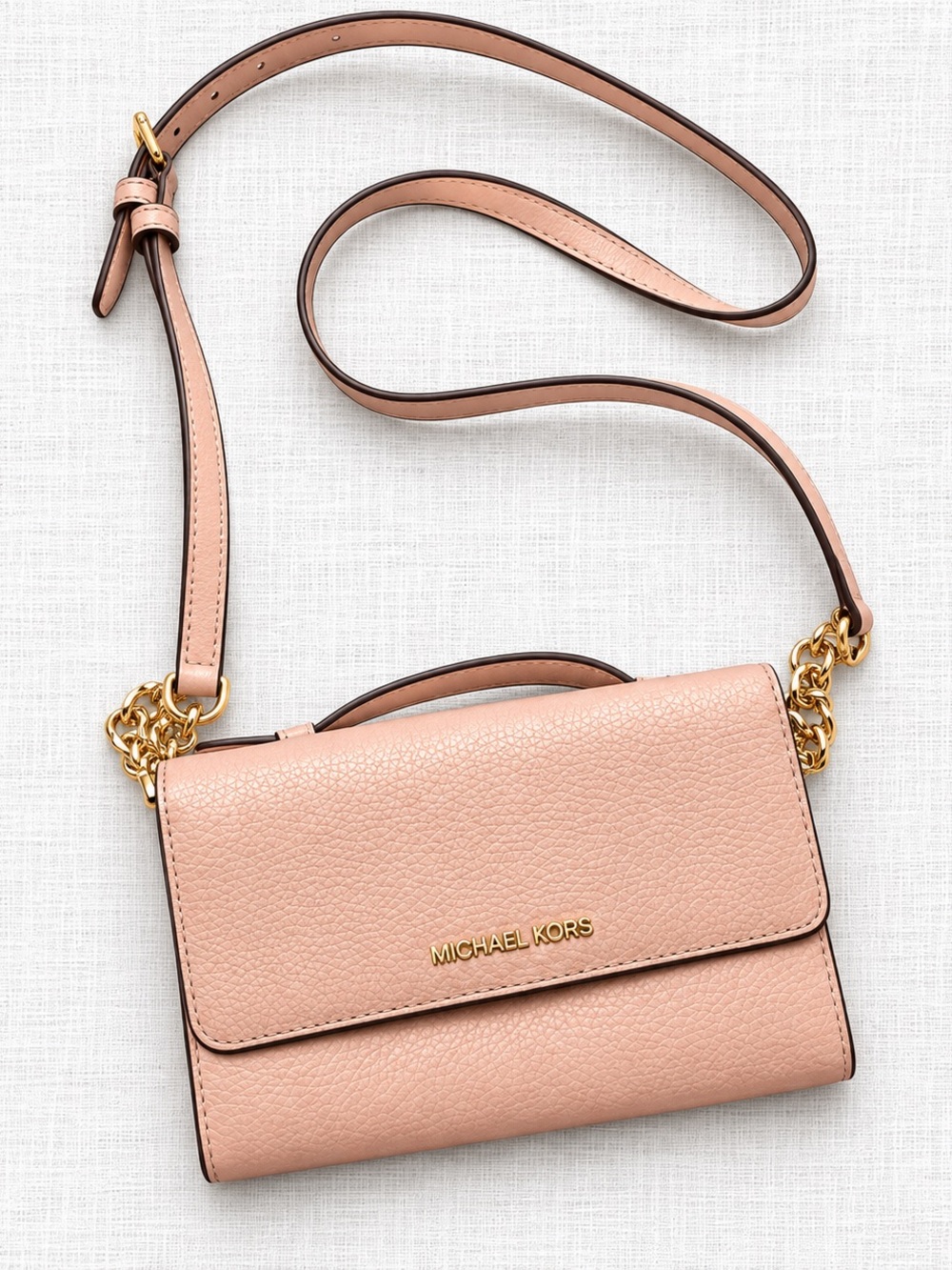 Michael Kors Blush Pebbled Leather Crossbody with Gold Chain